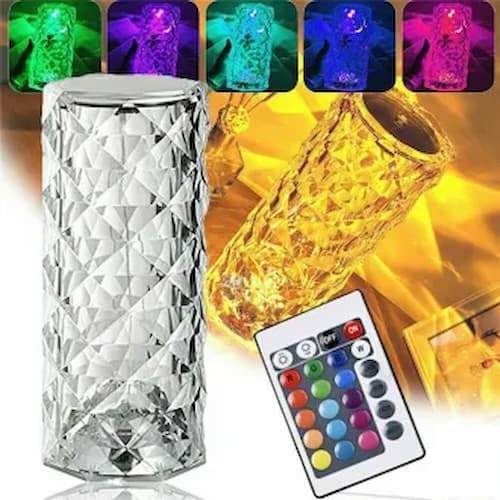 Crystal Diamond Table Lamp with Remote, 16 Color Changing Touch Lamp USB